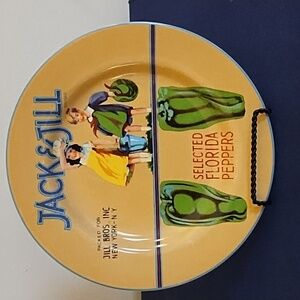 JACK  &  JILL PLATE ADVERTISING SELECTED FLORIDA PEPPERS. BRIGHT AND WHIMSICAL.